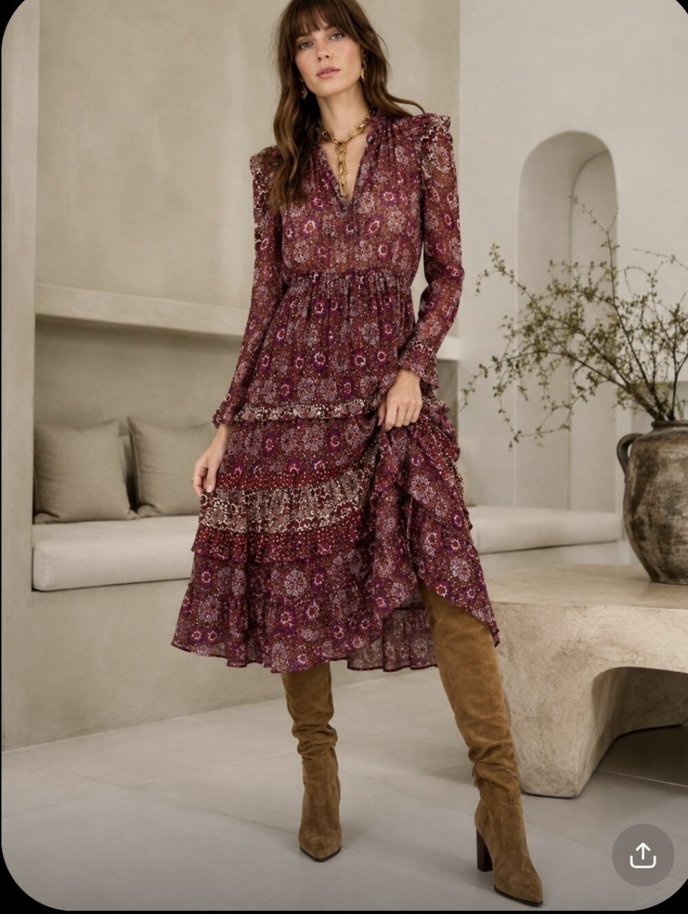 Ulla Johnson Alessandra Midi 100% Silk Dress Claret Patchwork 0 NWOT